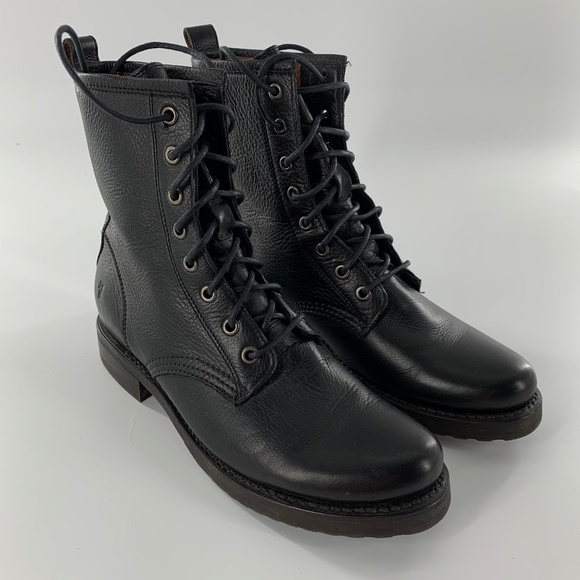 Frye Black Veronica Leather Combat Boots, Biker size 8.5 B - Picture 5 of 16